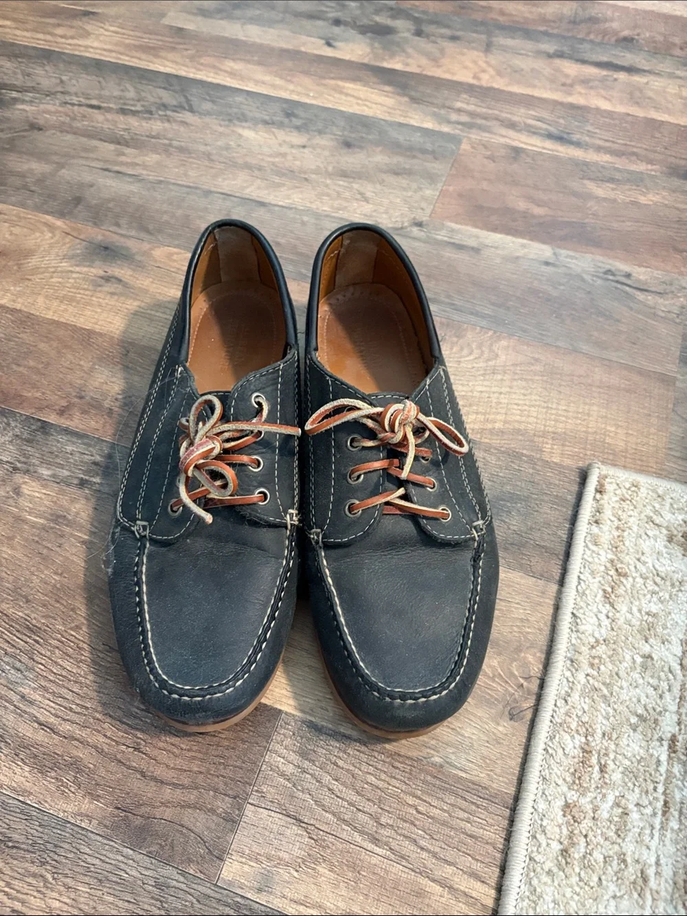 LL Bean Men’s Black Leather Mock Boat Shoes -Size 11.5